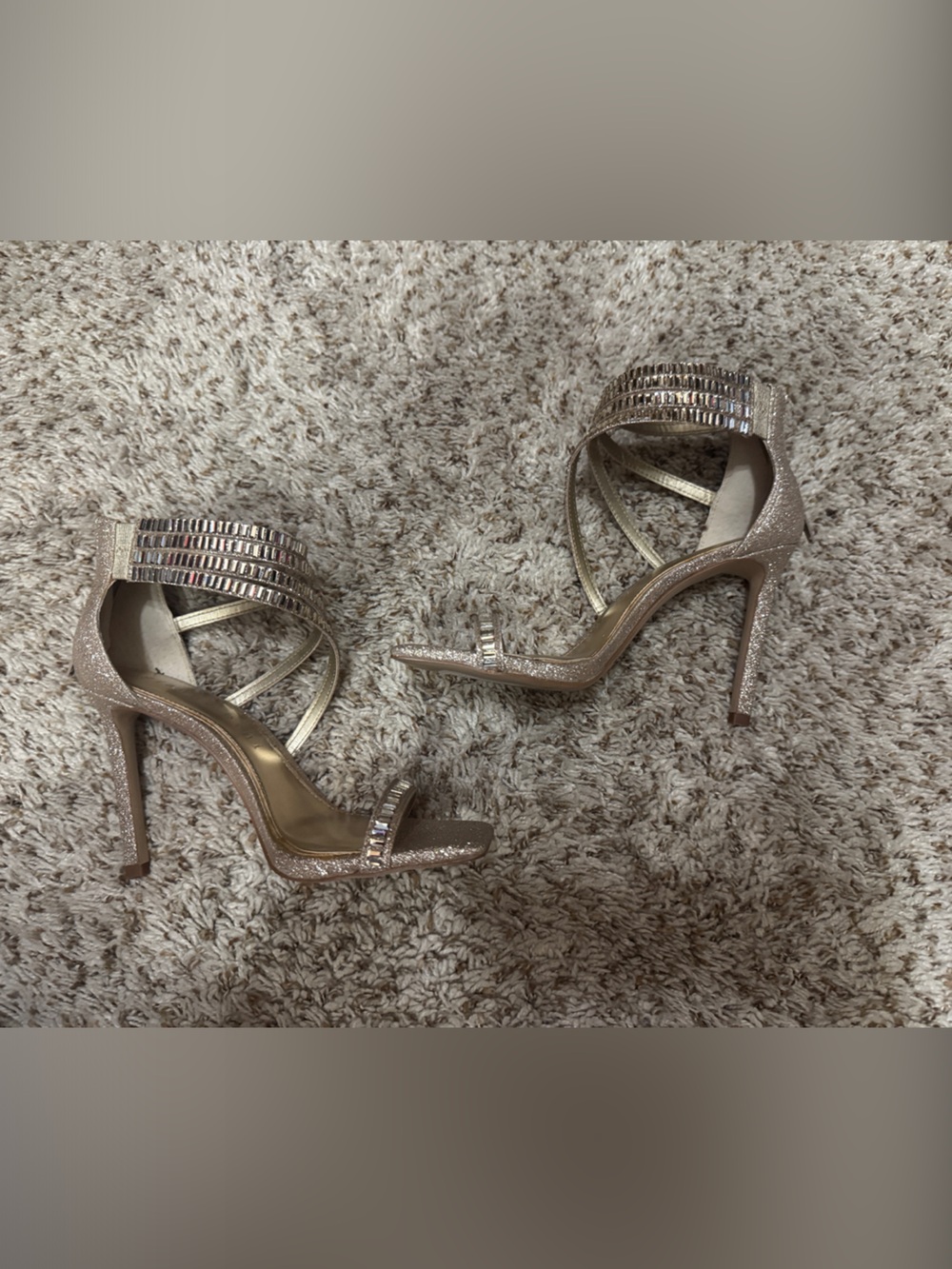 Gianni Bini Rose Gold Glitter Rhinestone Ankle Strap Stilettos